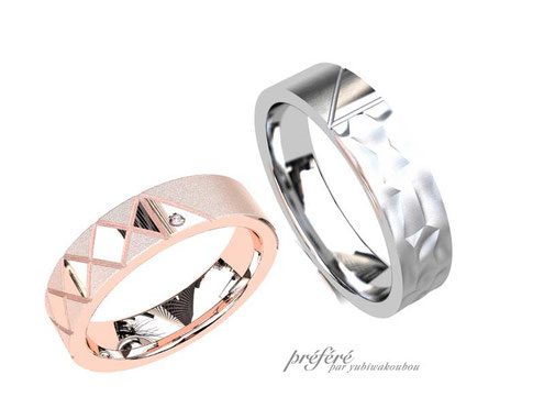 槌目-鱗模様の結婚指輪